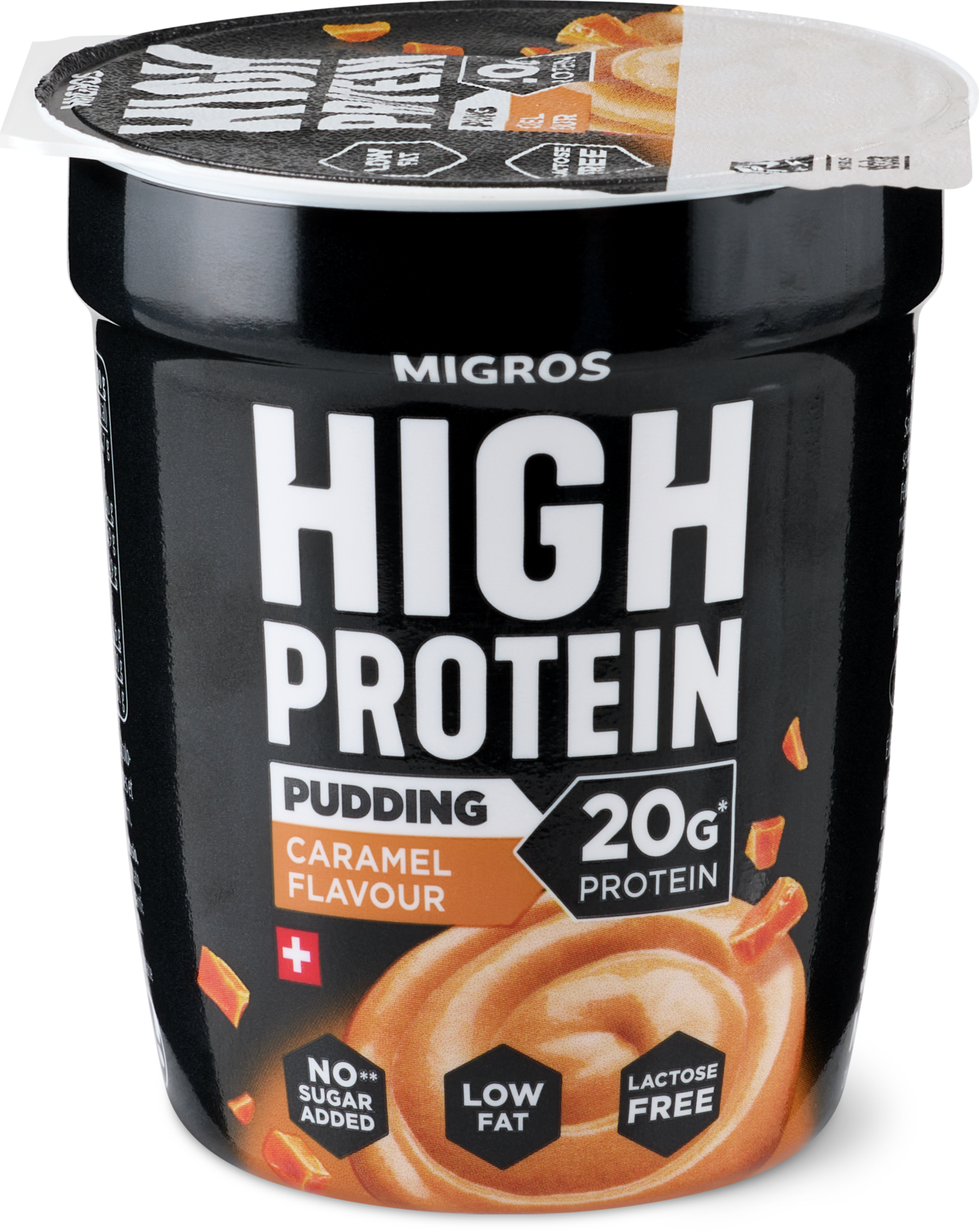 High-Protein-Pudding Caramel von Migros mit 20 Gramm Protein